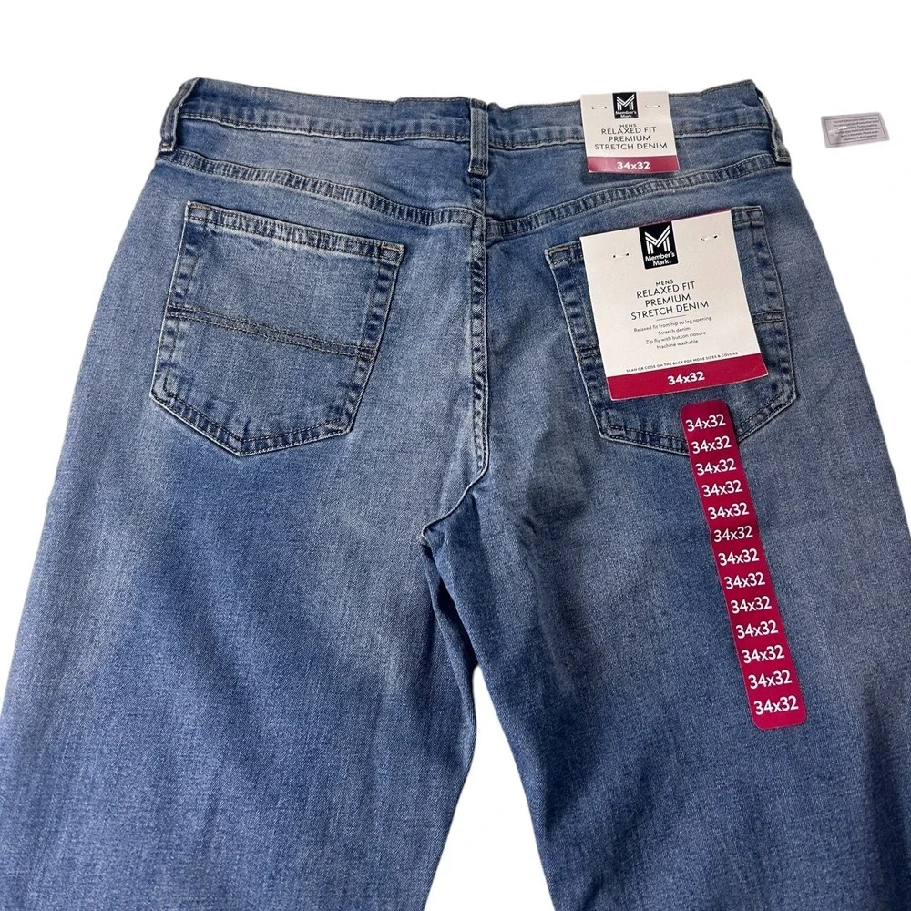 Members Mark Mens Relaxed Fit Premium Stretch Denim Blue‎ Jeans 34x32 NEW